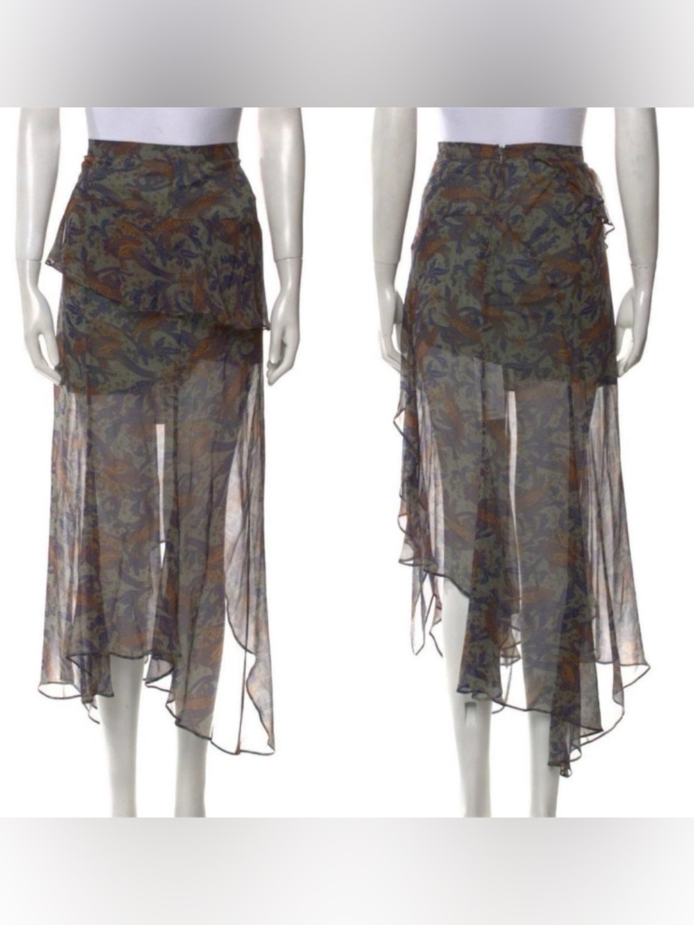NWT Veronica Beard sheer silk ruffle Trixie Midi Skirt